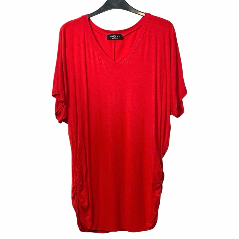 Made By Johnny Bold Red V-Neck Ruched Top